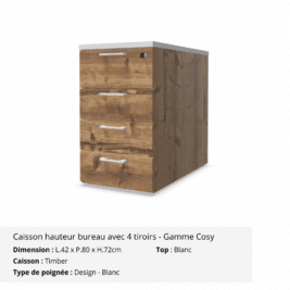 Caisson hauteur bureau avec 4 tiroirs avec top - Gamme Cosy - Timber