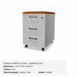 Caisson mobile - Gamme Cosy - Gris - assise orange