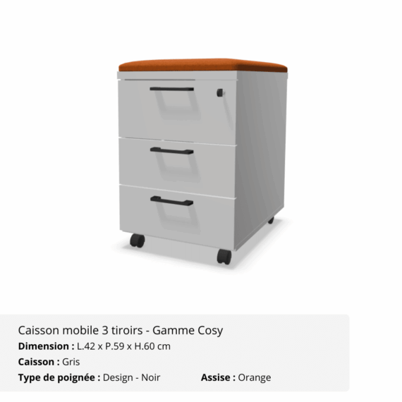 Caisson mobile - Gamme Cosy - Gris - assise orange