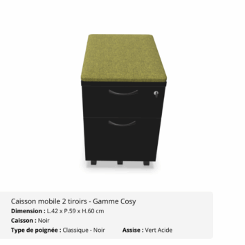 Caisson mobile - Gamme Cosy - Noir - assise vert acide