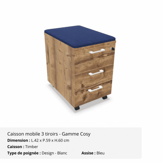 Caisson mobile - Gamme Cosy - Timber - assise bleu