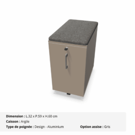 Caisson mobile slim - Gamme Cosy - Argile avec assise gris