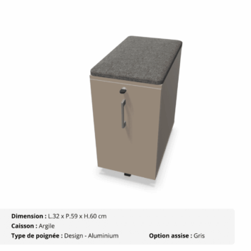 Caisson mobile slim - Gamme Cosy - Argile avec assise gris