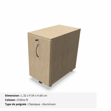 Caisson mobile slim - Gamme Cosy - Chêne fil et Classique aluminium