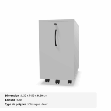 Caisson mobile slim - Gamme Cosy - Gris et Classique Noir