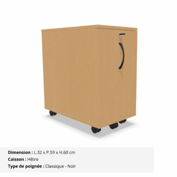 Caisson mobile slim - Gamme Cosy - Hêtre et classique Noir