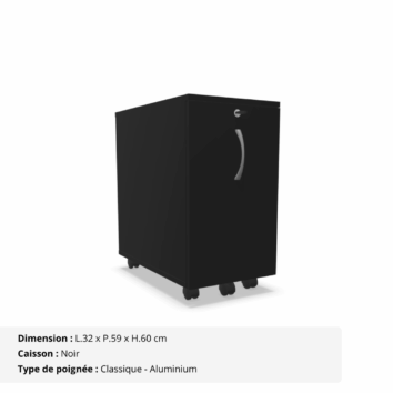 Caisson mobile slim - Gamme Cosy - Noir et Classique Aluminium
