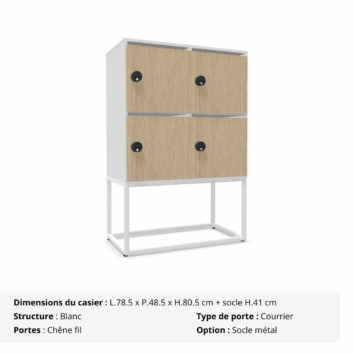 Casier 4 cases avec multi serrures – Gamme Primo - Chêne fil