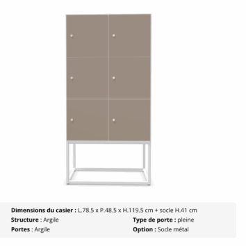 Casier 6 cases avec multi serrures - Gamme Primo - argile