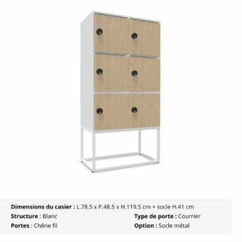 Casier 6 cases avec multi serrures - Gamme Primo - chêne fil