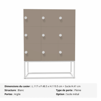 Casier 9 cases avec multi serrures - Gamme Primo - argile