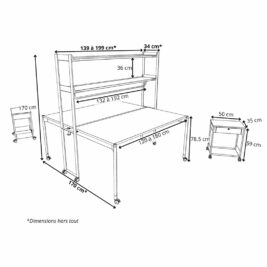 Dimension Bureau bench complet sur roulettes gamme Mobidesk