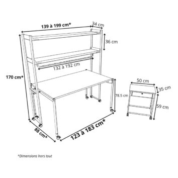 Dimension Bureau complet sur roulettes gamme Mobidesk