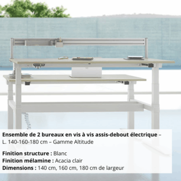 Ensemble de 2 bureaux en vis à vis assis-debout électrique – L. 140-160-180 cm – Gamme Altitude