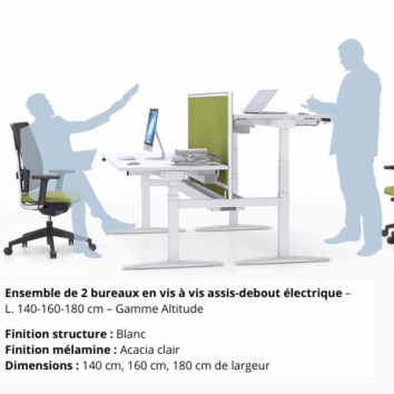 Ensemble de 2 bureaux en vis à vis assis-debout électrique – L. 140-160-180 cm – Gamme Altitude