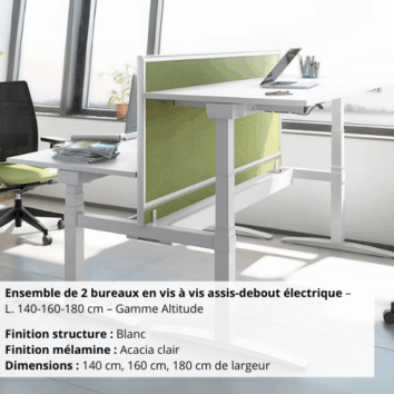 Ensemble de 2 bureaux en vis à vis assis-debout électrique – L. 140-160-180 cm – Gamme Altitude