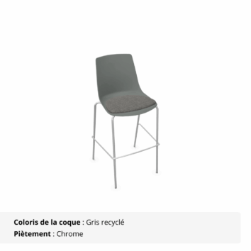 Tabouret Elya - gris recyclé et chrome