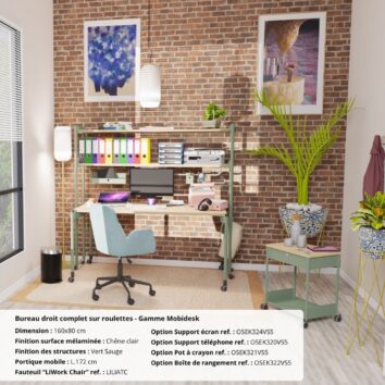 ambiance Bureau droit complet sur roulettes gamme Mobidesk 160x80