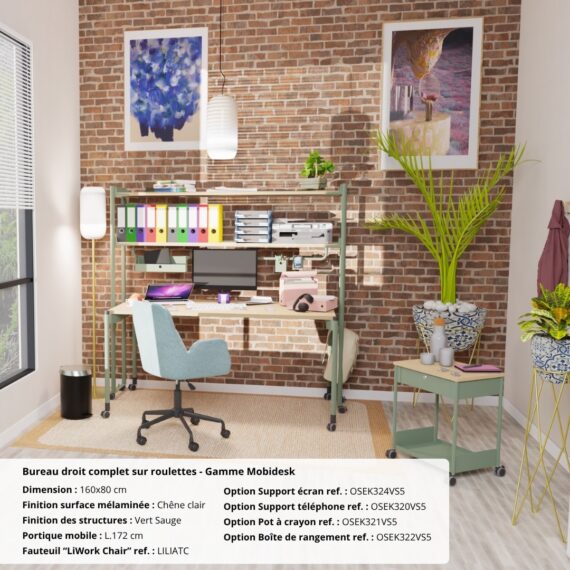 ambiance Bureau droit complet sur roulettes gamme Mobidesk 160x80