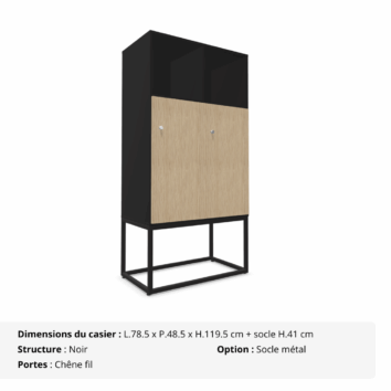 Casier 4 cases - 2 avec patères et 2 niches - multi serrures - Gamme Primo - chêne fil