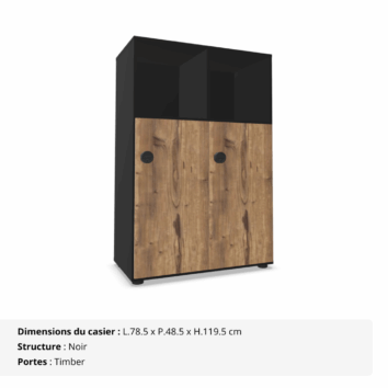 Casier 4 cases - 2 avec patères et 2 niches - multi serrures - Gamme Primo - timber