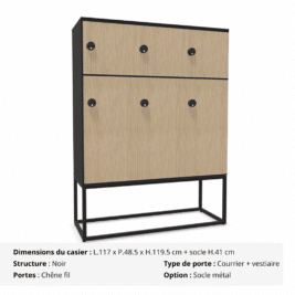 Casier 6 cases - 3 portes classiques + 3 portes vestiaires avec patères - Gamme Primo - Chêne fil