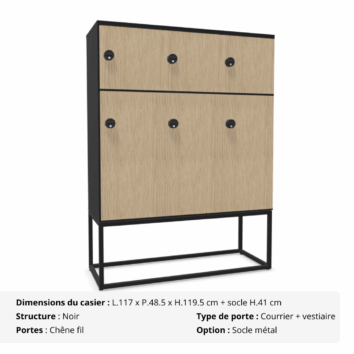 Casier 6 cases - 3 portes classiques + 3 portes vestiaires avec patères - Gamme Primo - Chêne fil