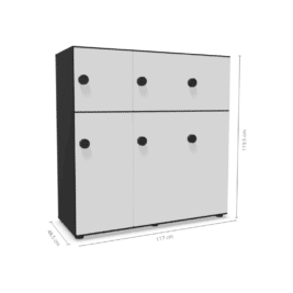 Casier 6 cases - 3 portes classiques + 3 portes vestiaires avec patères - Gamme Primo - Dimensions