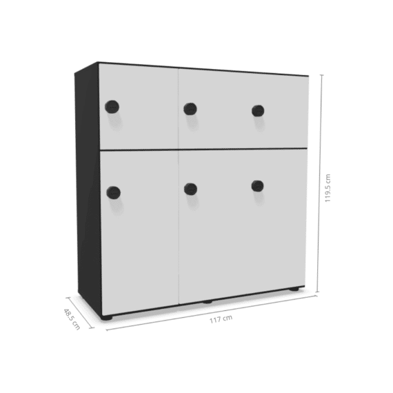 Casier 6 cases - 3 portes classiques + 3 portes vestiaires avec patères - Gamme Primo - Dimensions