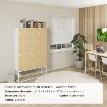 Casier 6 cases mélaminé - avec patères - multi serrures - Gamme Primo - ambiance