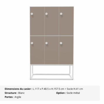 Casier 6 cases mélaminé - avec patères - multi serrures - Gamme Primo - argile