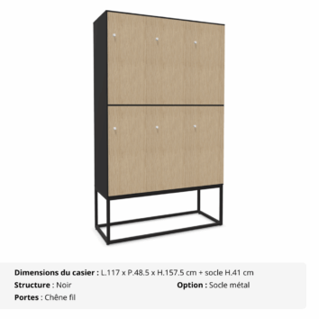 Casier 6 cases mélaminé - avec patères - multi serrures - Gamme Primo - chêne fil