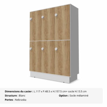 Casier 6 cases mélaminé - avec patères - multi serrures - Gamme Primo - nebraska
