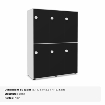 Casier 6 cases mélaminé - avec patères - multi serrures - Gamme Primo - noir