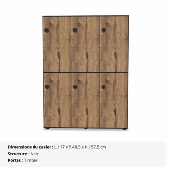 Casier 6 cases mélaminé - avec patères - multi serrures - Gamme Primo - timber