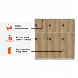 Explication portes passage courrier + serrures à code public - casier 6 cases avec PV+PC - gamme Primo