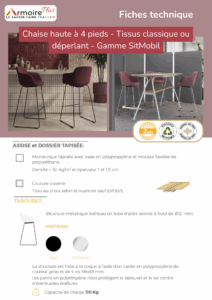 Fiche technique Chaise haute à 4 pieds - Tissus classique ou déperlant - Gamme SitMobil
