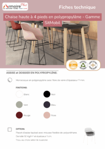 Fiche technique Chaise haute à 4 pieds en polypropylène - Gamme SitMobil