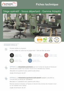 Fiche technique Siège opératif - tissus déperlant - Gamme Adaptis
