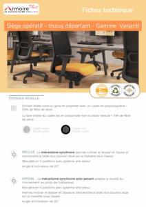 Fiche technique Siège opératif - tissus déperlant - Gamme Varianti