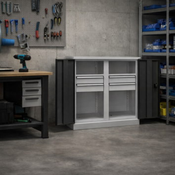 Armoire Basse QUALI 950 - 2 Étagères + 4 Tiroirs