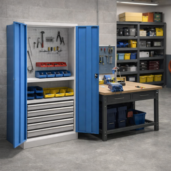 Armoire Haute QUALI 950 - 2 Étagères + 4 Tiroirs + 1 Panneau porte-outils