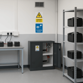 Armoire basse ECO pour le stockage et la recharge de Batterie Lithium-ion - Noire - équipement complet - Trionyx