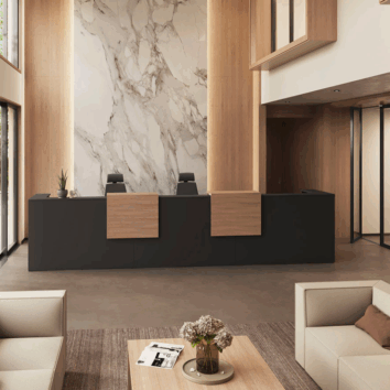 Banque d'accueil double terminal - Gamme Althéa - Graphite - option central + 2 rehausses