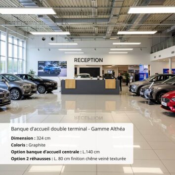 Banque d'accueil double terminal avec centrale - Gamme Althéa L324 cm Finition Wengué
