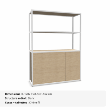 Bibliothèque L.120 x H.162 cm - 3 portes - Gamme Nexa - Chêne fil