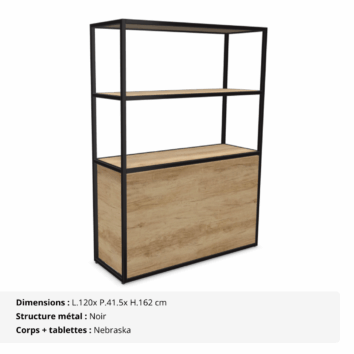 Bibliothèque L.120 x H.162 cm - 3 portes - Gamme Nexa - Nebraska