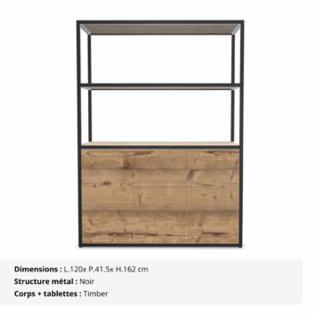Bibliothèque L.120 x H.162 cm - 3 portes - Gamme Nexa - Timber