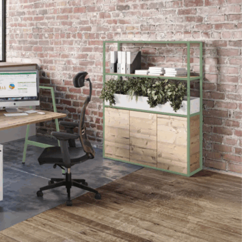 Bibliothèque L.120 x H.162 cm - 3 portes - Gamme Nexa - structure vert amande - Ambiance simple