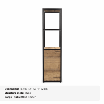Bibliothèque L.40 x H.162 cm - 1 porte - Gamme Nexa - timber